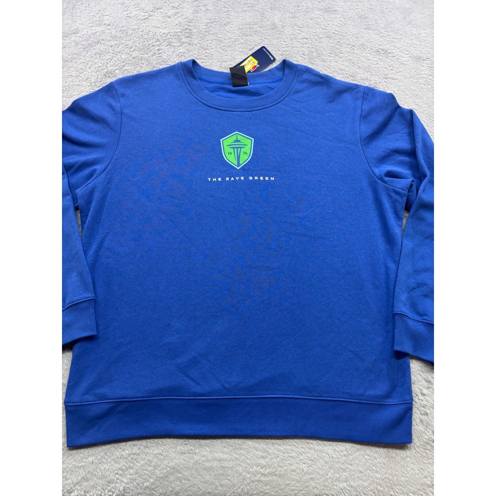 MLS Seattle Sounders FC Crewneck Sweatshirt Mens Large Blue‎ The Rave Green NWT
